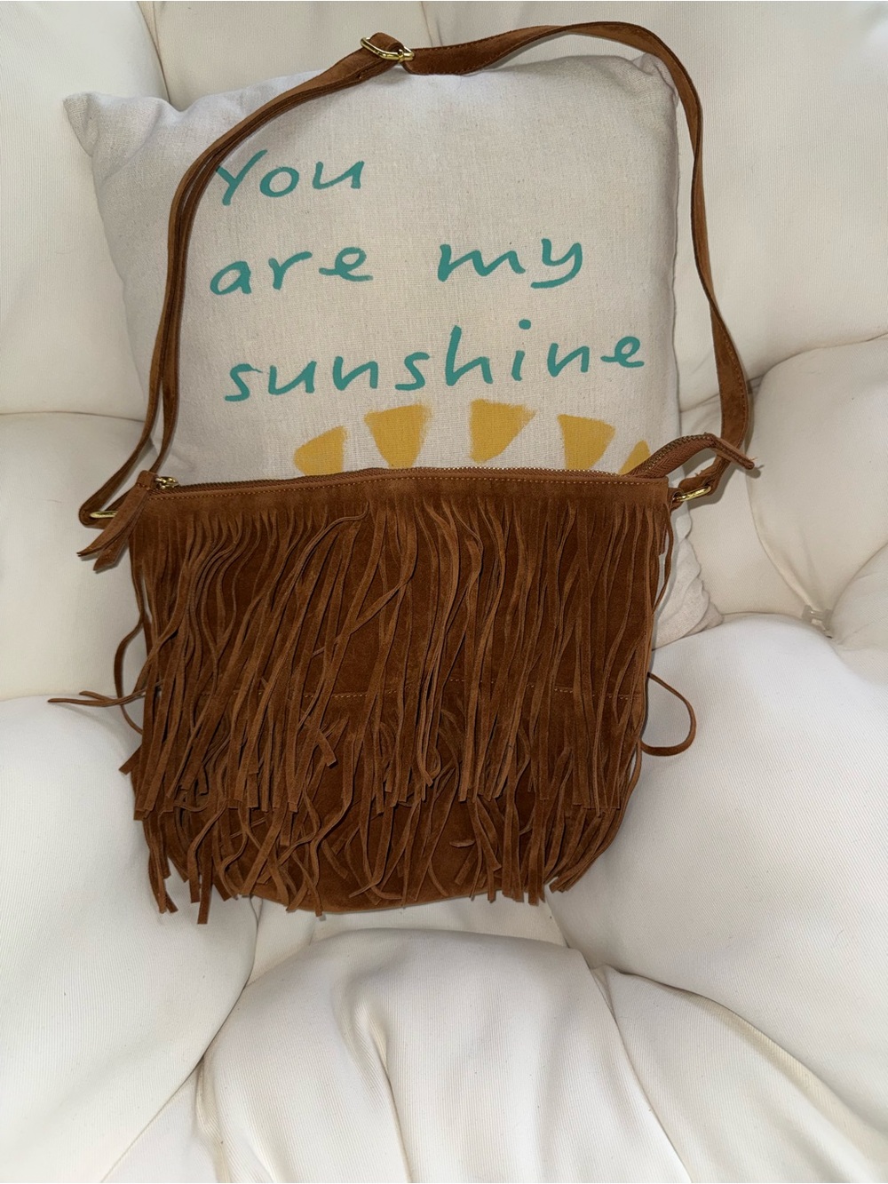 Old Navy Brown Faux Suede Fringe Shoulder Bag
